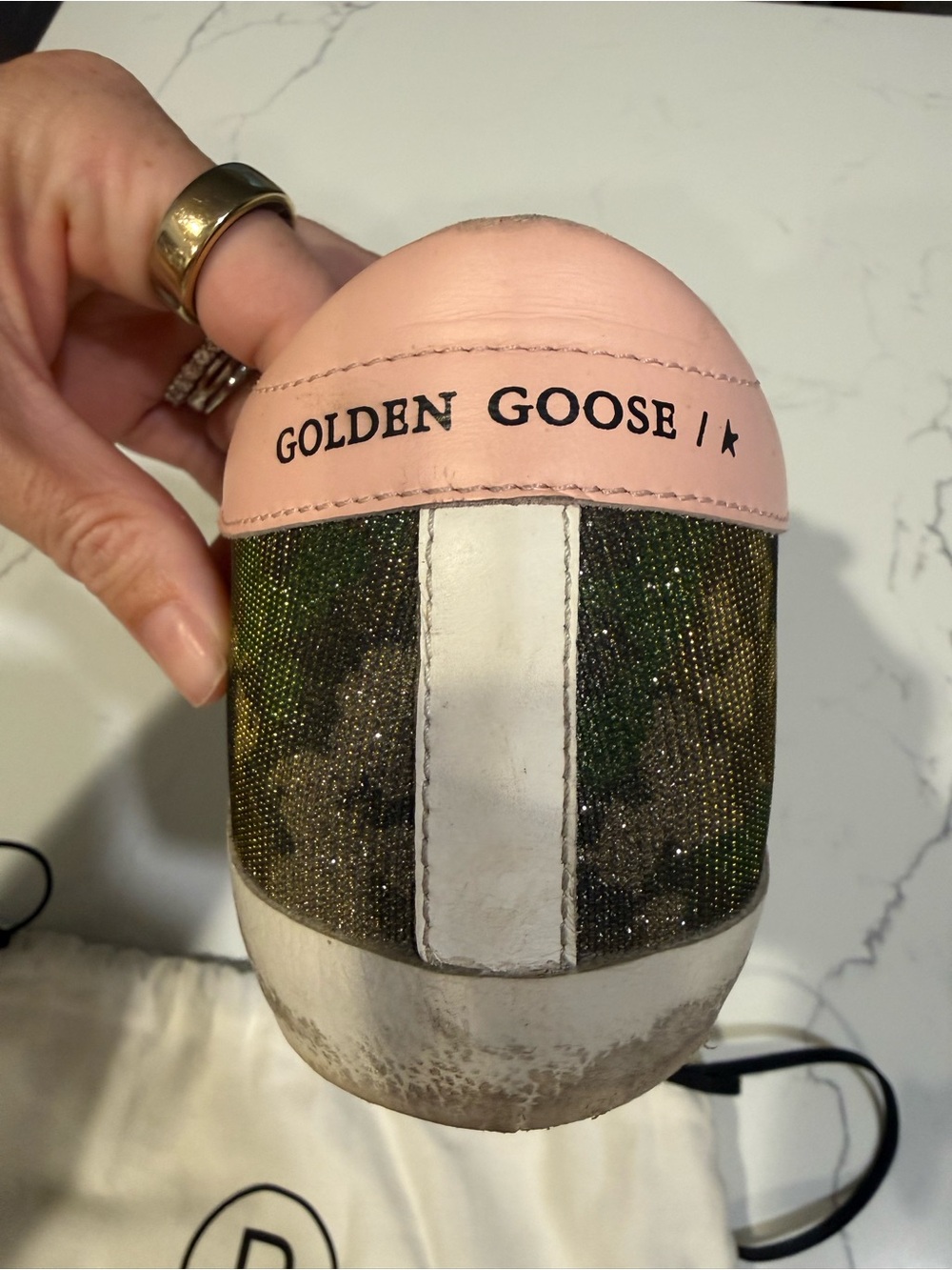 Golden Goose Glitter Silver Sneakers with Pink Heel Tab - Picture 3 of 9